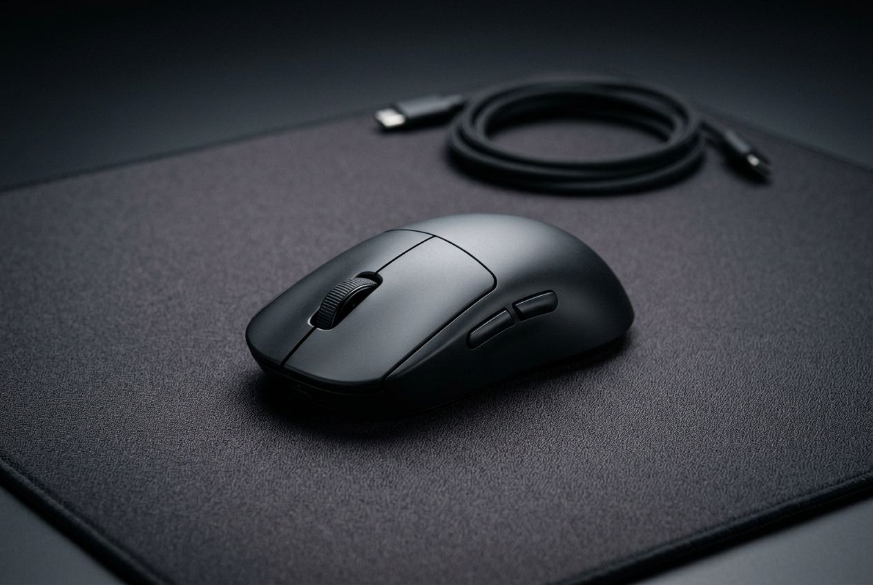 Mouse gamer ultraleve sobre mouse pad